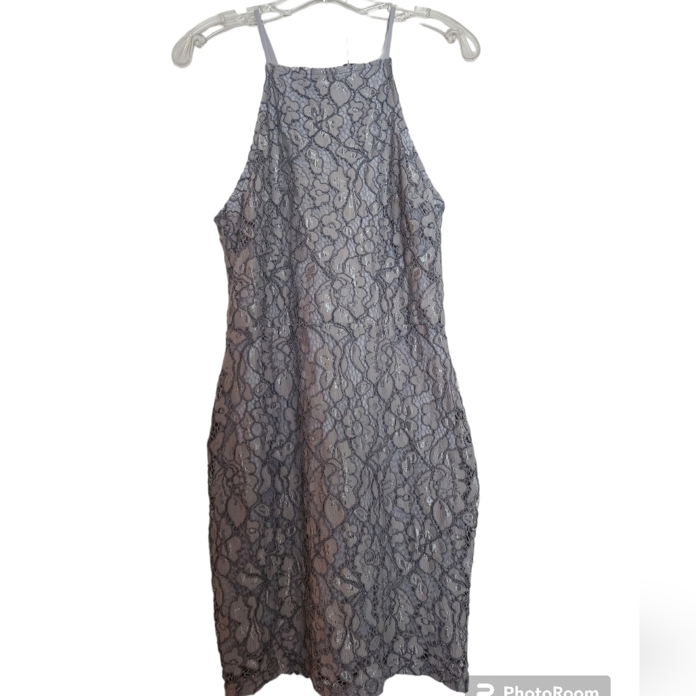 MISSGUIDED Gray Lace Lined Spaghetti Straps Dress SZ 8